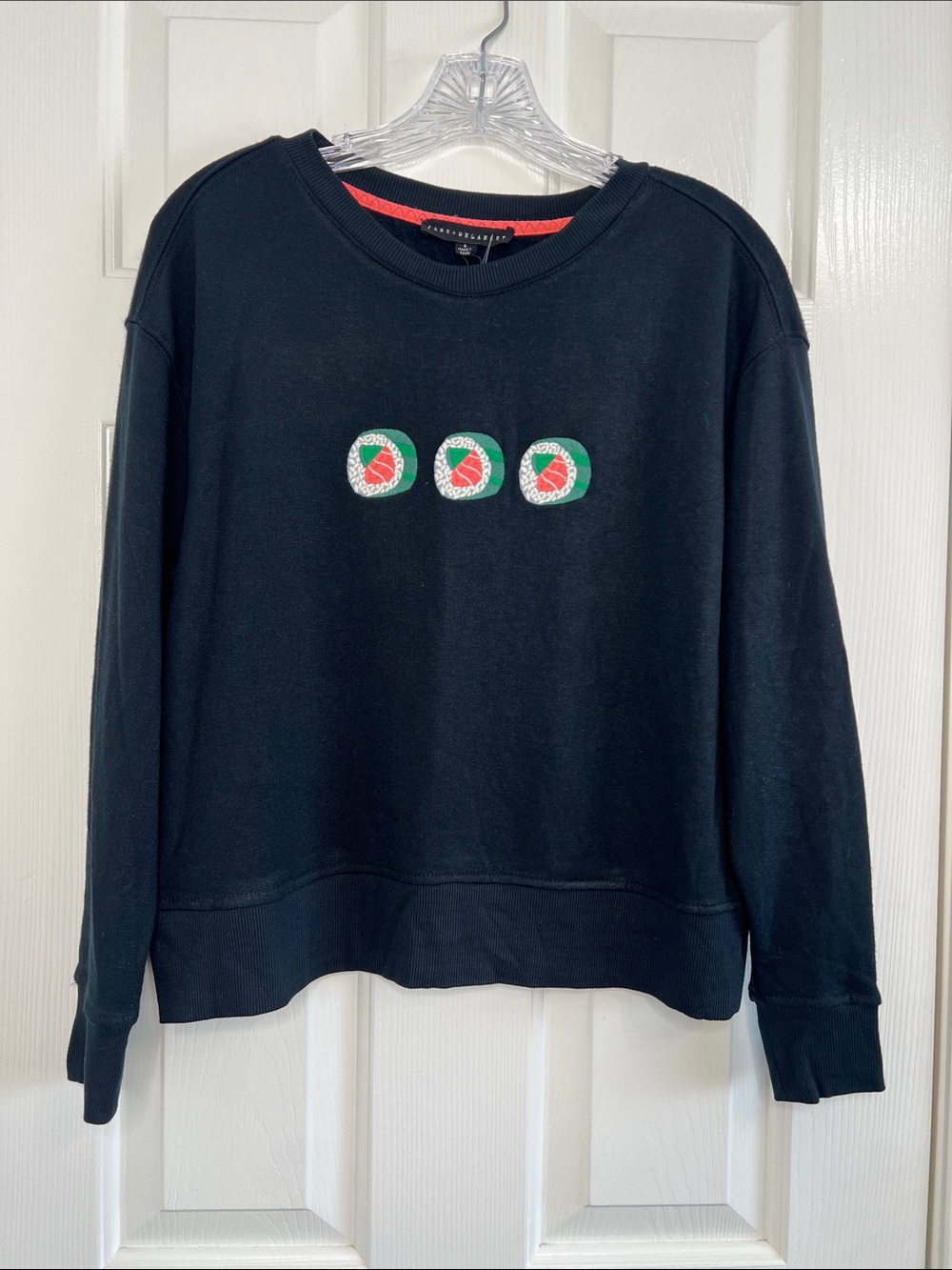 NWT Jane & Delancey black sushi embroidered long sleeve sweater small
